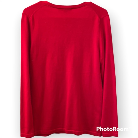 #21 Tommy Hilfiger Sweater Red Gold Studs WM SZ M V Neck 🥰 - Picture 7 of 11